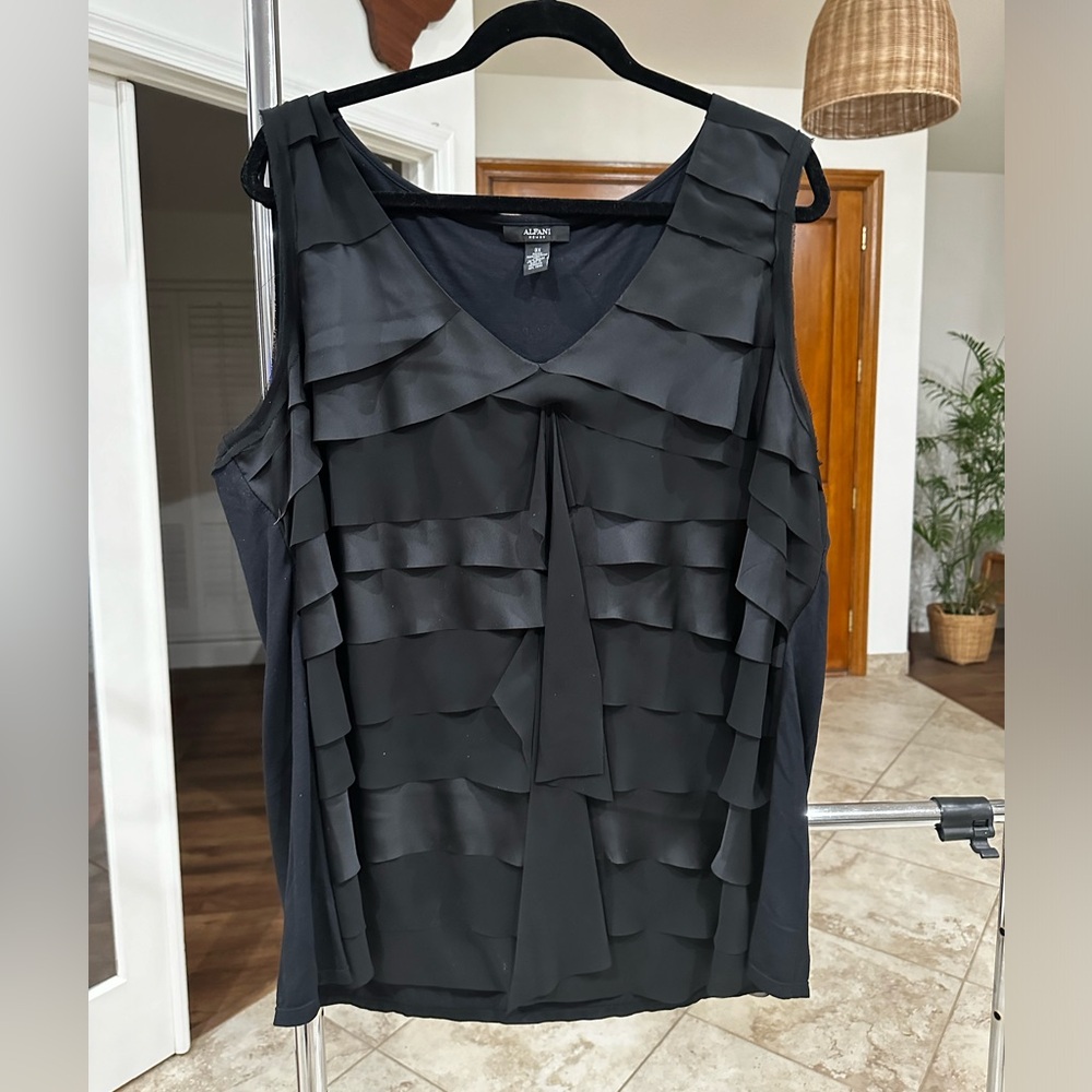 ALFANI Women's Black Ruffle Tank Top Shirt Plus Size 3X